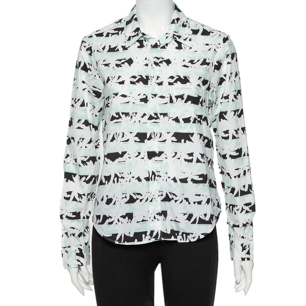 Kenzo White Palm Tree Printed Cotton Button Front Shirt M