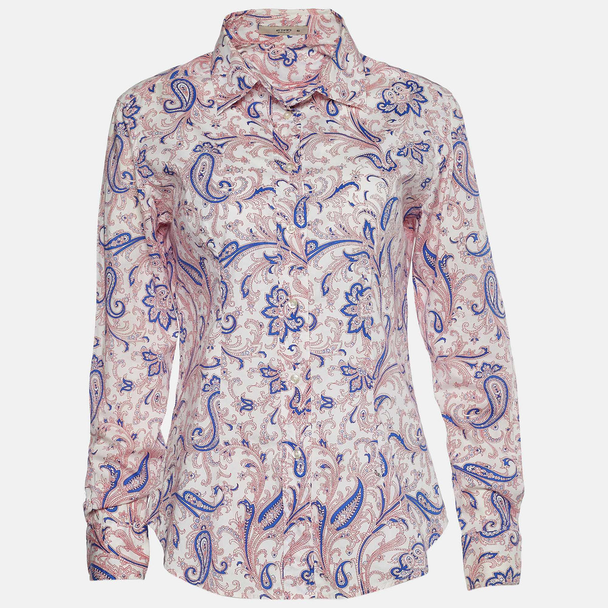 Etro White Printed Cotton Long Sleeve Shirt L