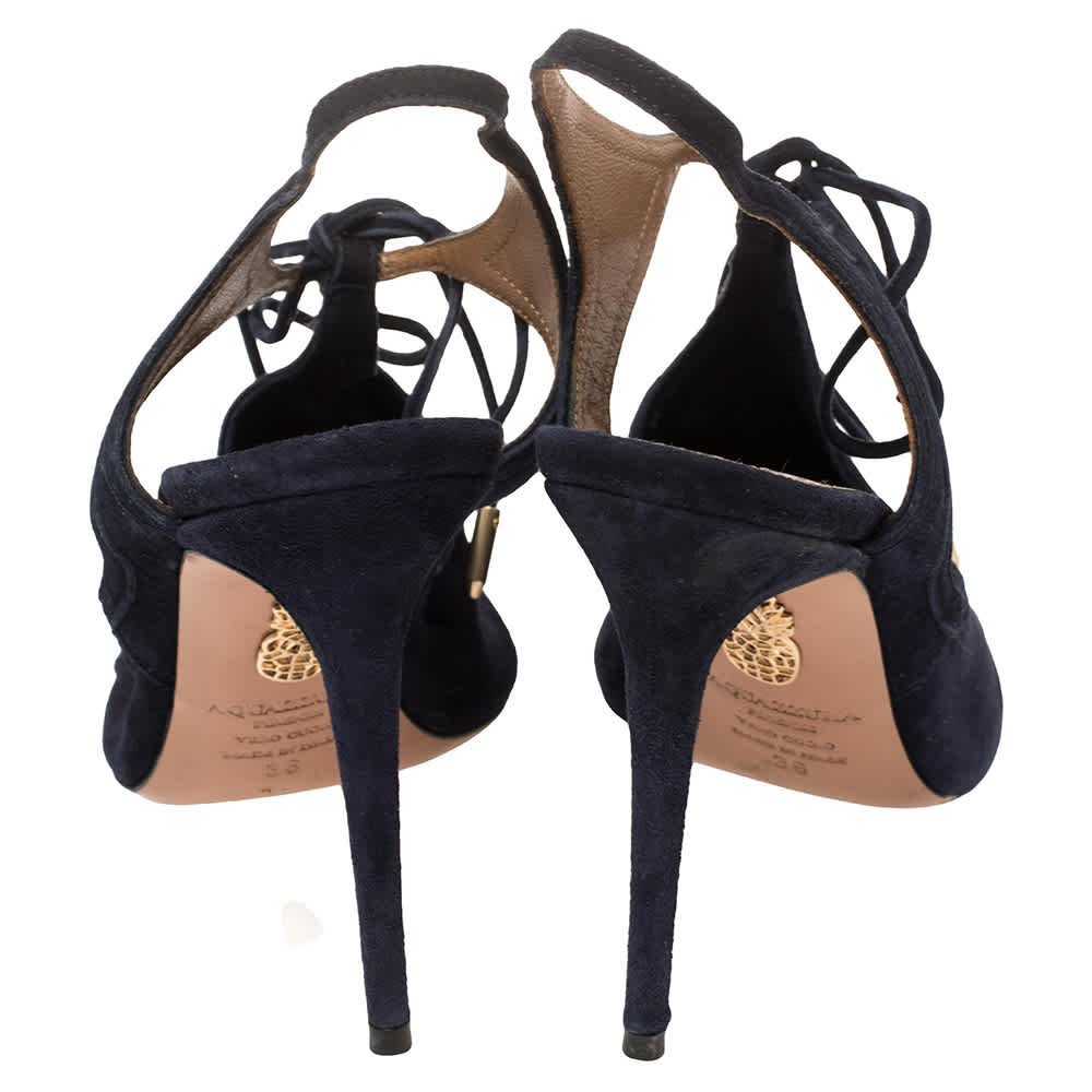Aquazzura Blue Suede Tie-up Sandals Size 36