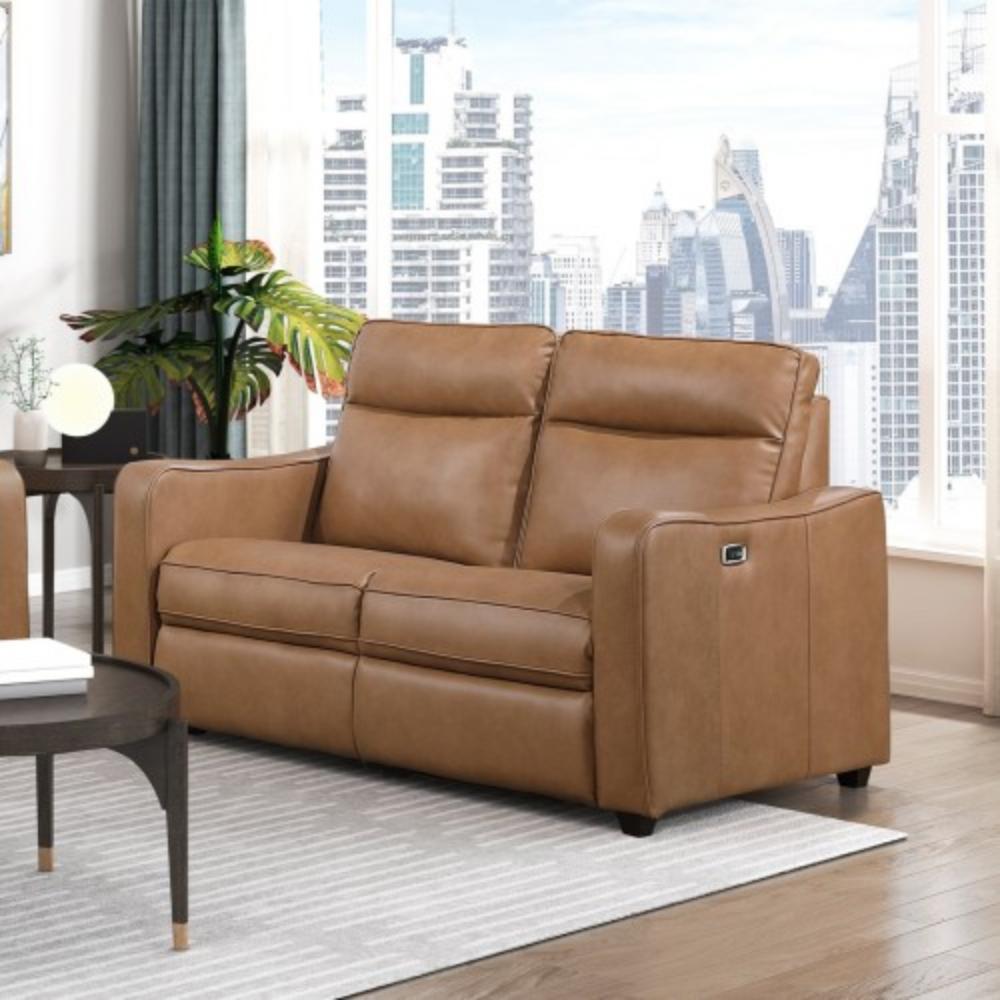 Electric Reclining Two-Seat Sofa with Smooth Faux Leather Upholstery and USB Ports