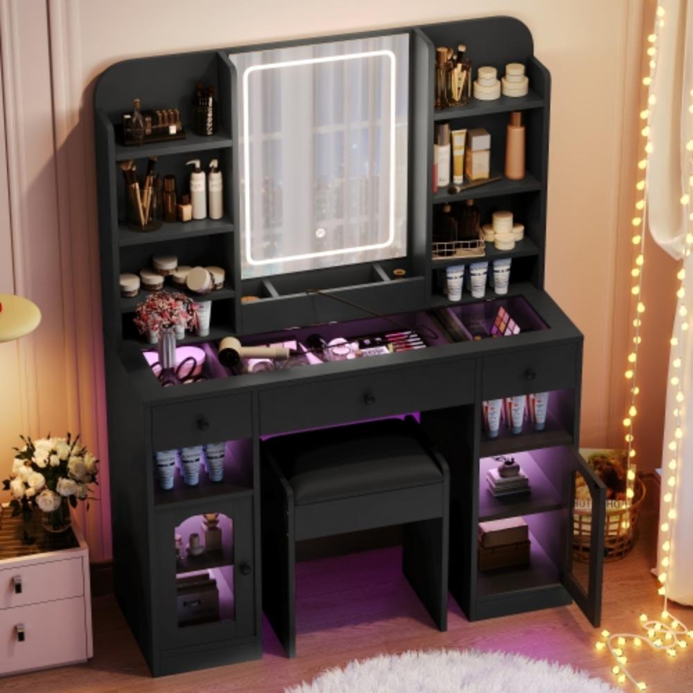 Modern Makeup Desk with Illuminated Glass Storage