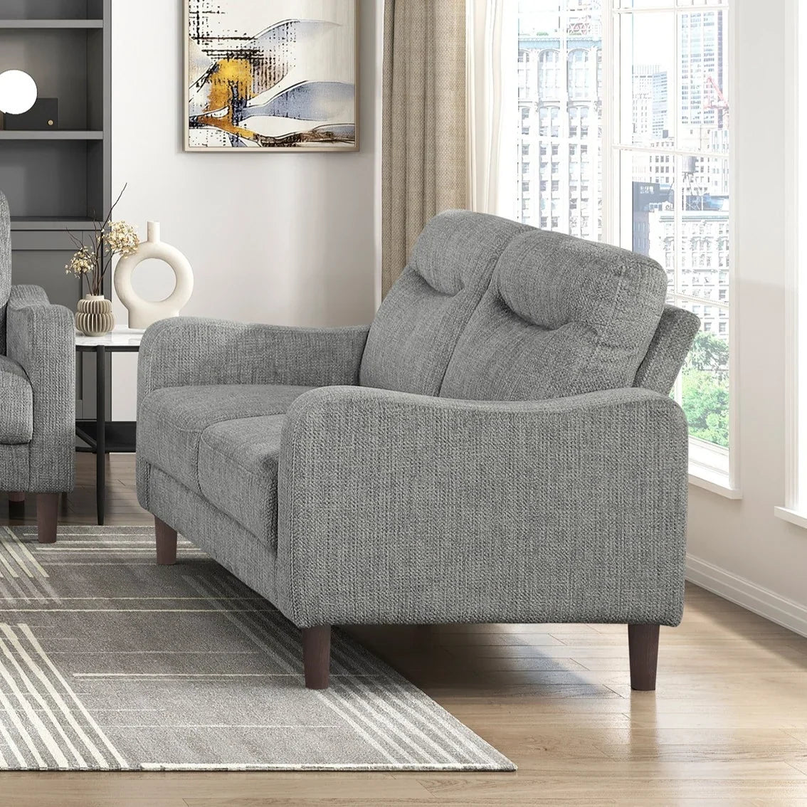 Modern Living Room Loveseat with Plush Chenille Fabric and Pocket Coil Support