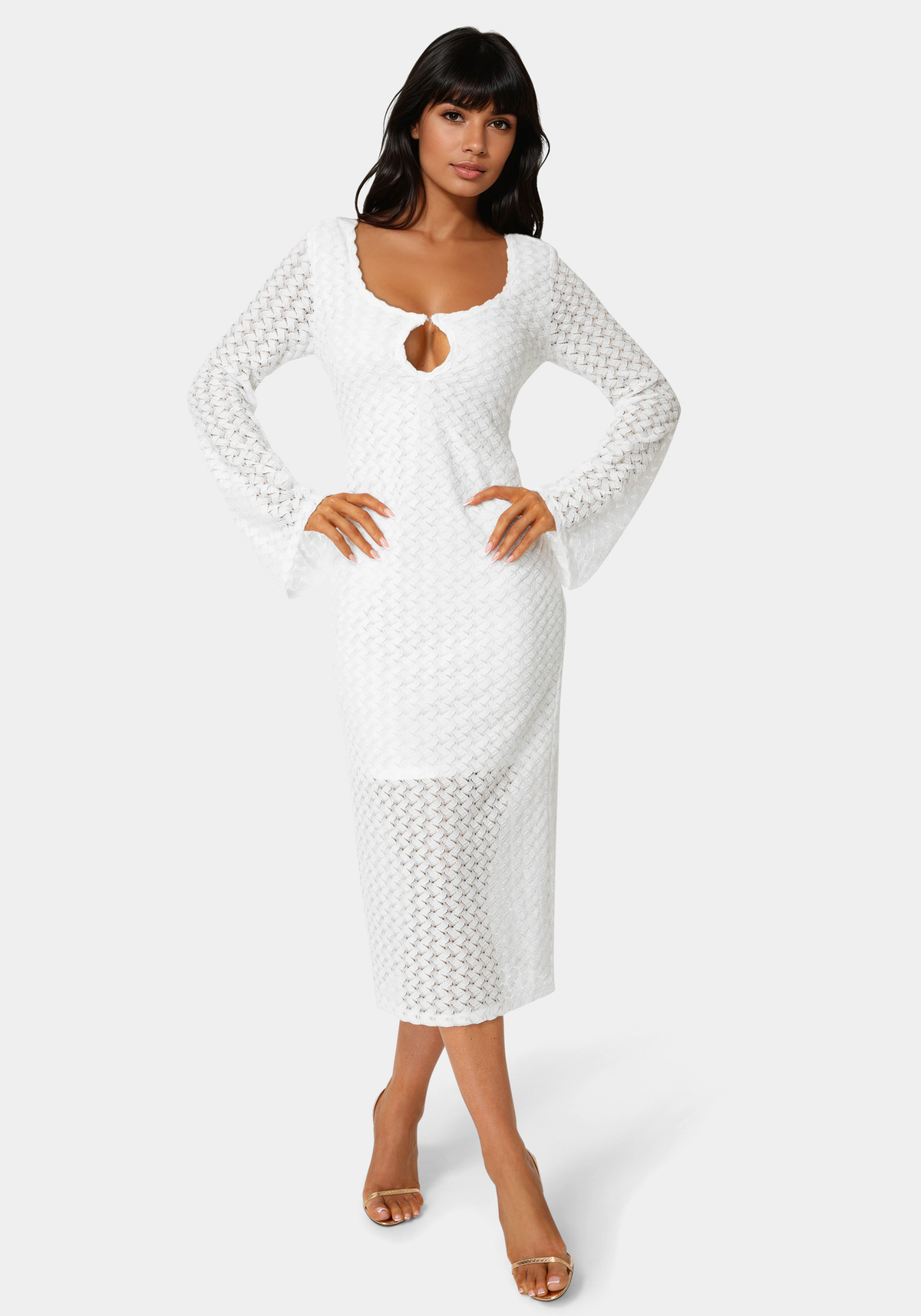 Long Sleeve Cut Out Crochet Maxi Dress