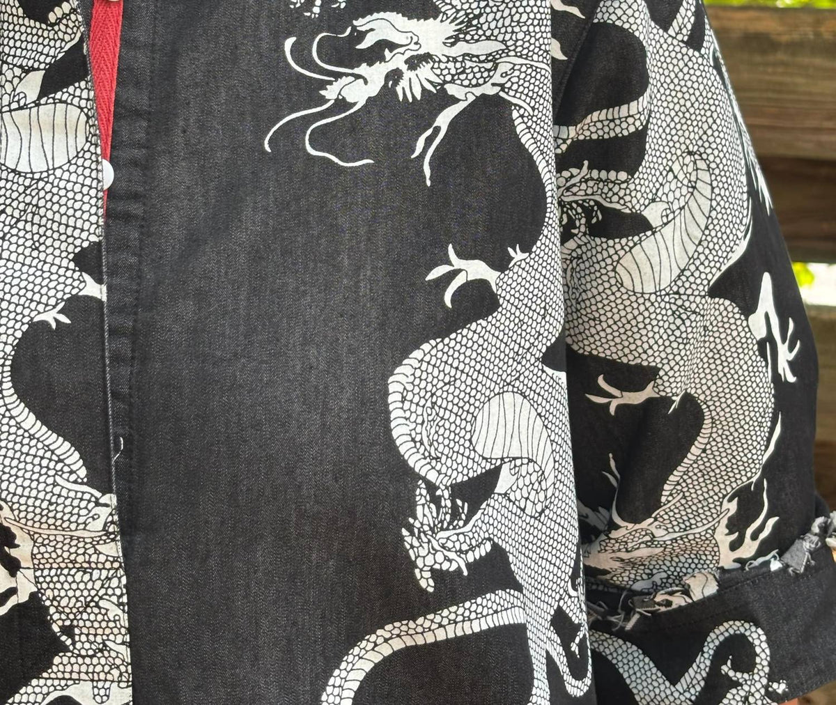 Chatham Dress In Black/ White Denim Dragon