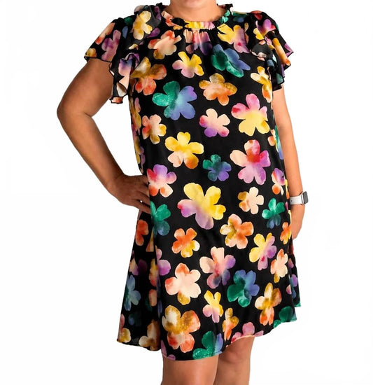 Bold In Bloom Mini Dress In Black Multicolor Floral