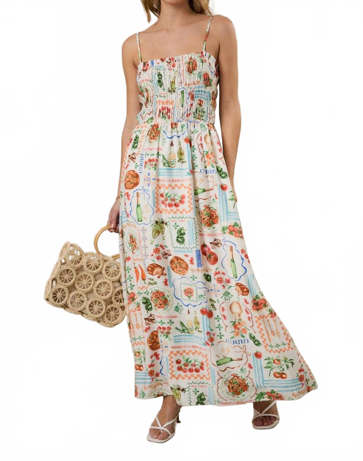 Vacation Floral Smocked Maxi Dress In White Multi