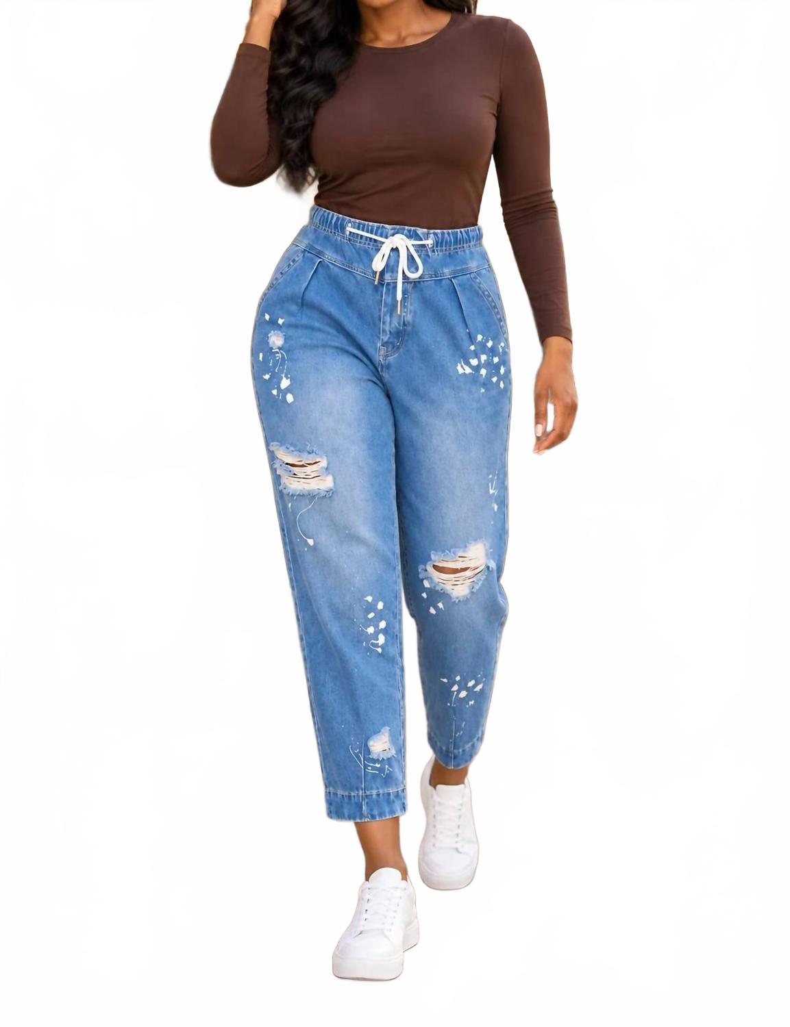 Women's Paperbag Waist Jeans In Medium Wash