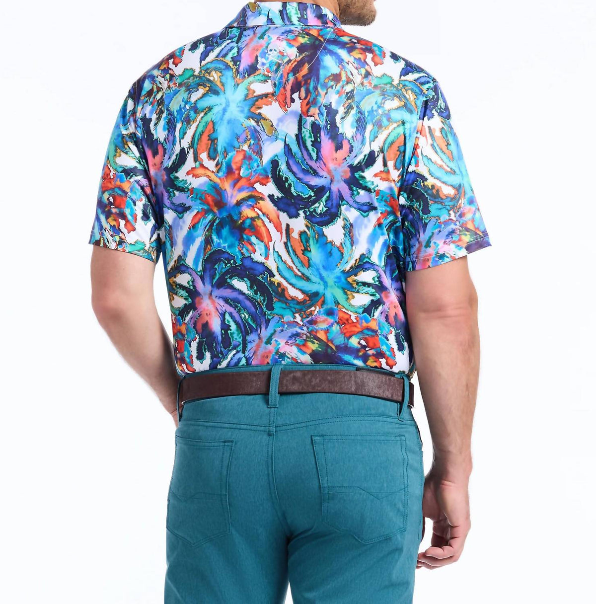 Eletric Palms Short Sleeves Knit Polo In Multi