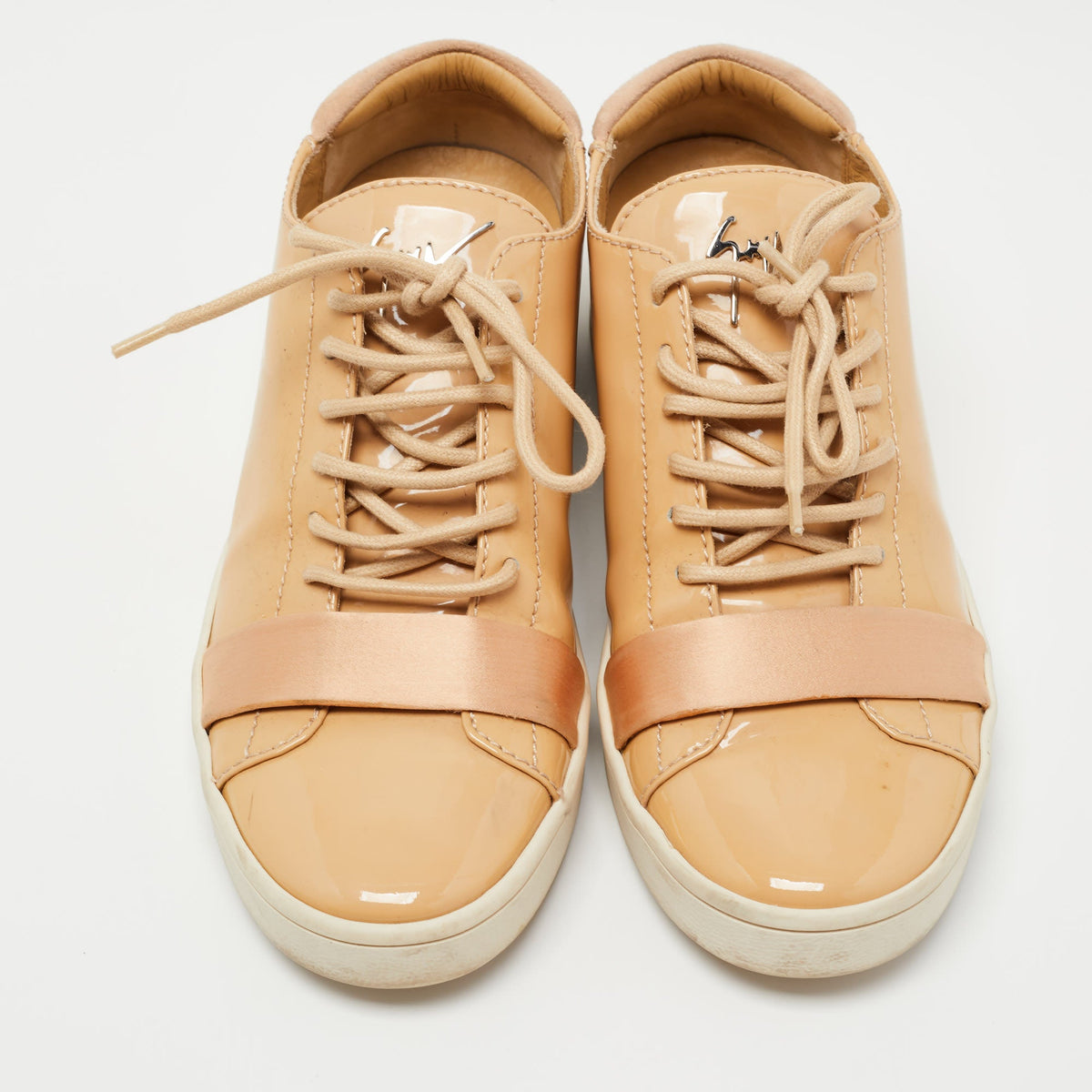 Giuseppe Zanotti Beige Patent Leather Low Top Sneakers Size 37