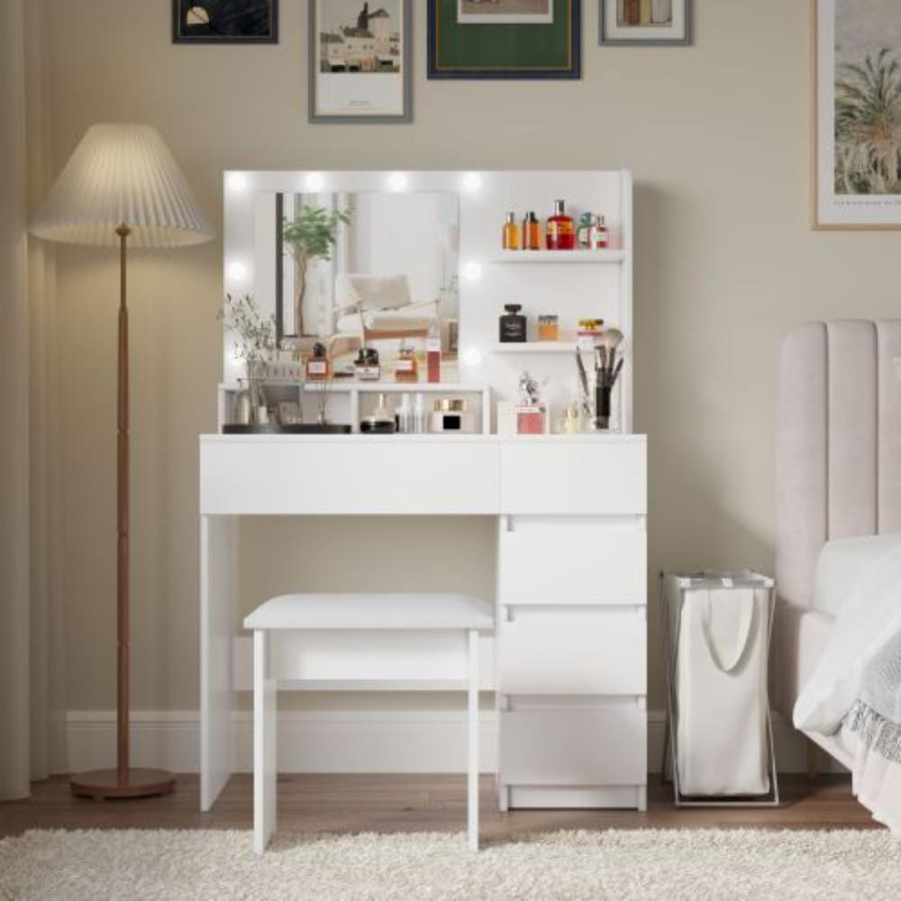 LED Makeup Vanity Desk with Hollywood Mirror and Stool