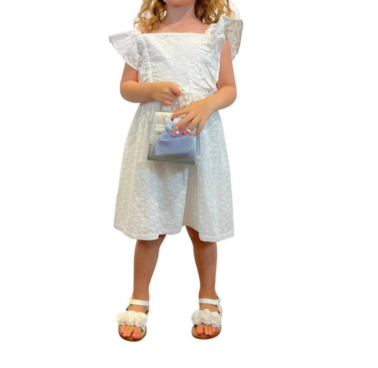 Eyelet Dress With Ruffled Sleeve In White