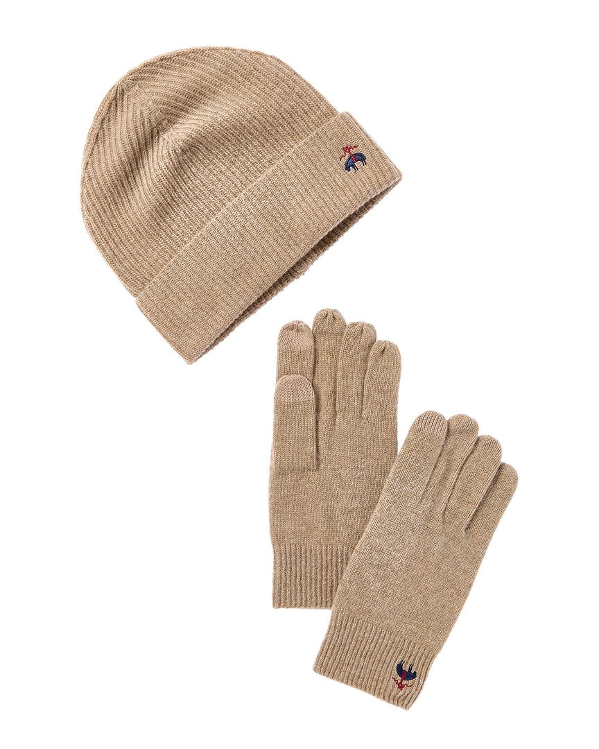 Brooks Brothers 2pc Wool & Cashmere-Blend Hat & Gloves Set