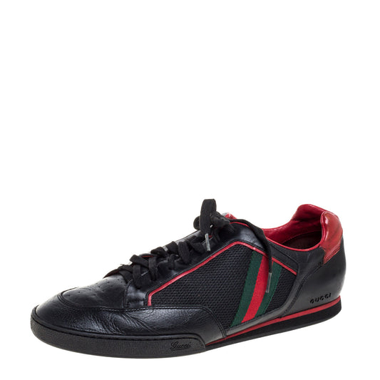 Gucci Black/Red Mesh Fabric and Leather Vintage Tennis Web Low Top Sneakers Size 45