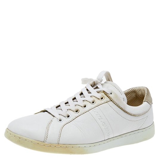 Dolce & Gabbana Size 43 White Leather and Suede Low Top Sneakers