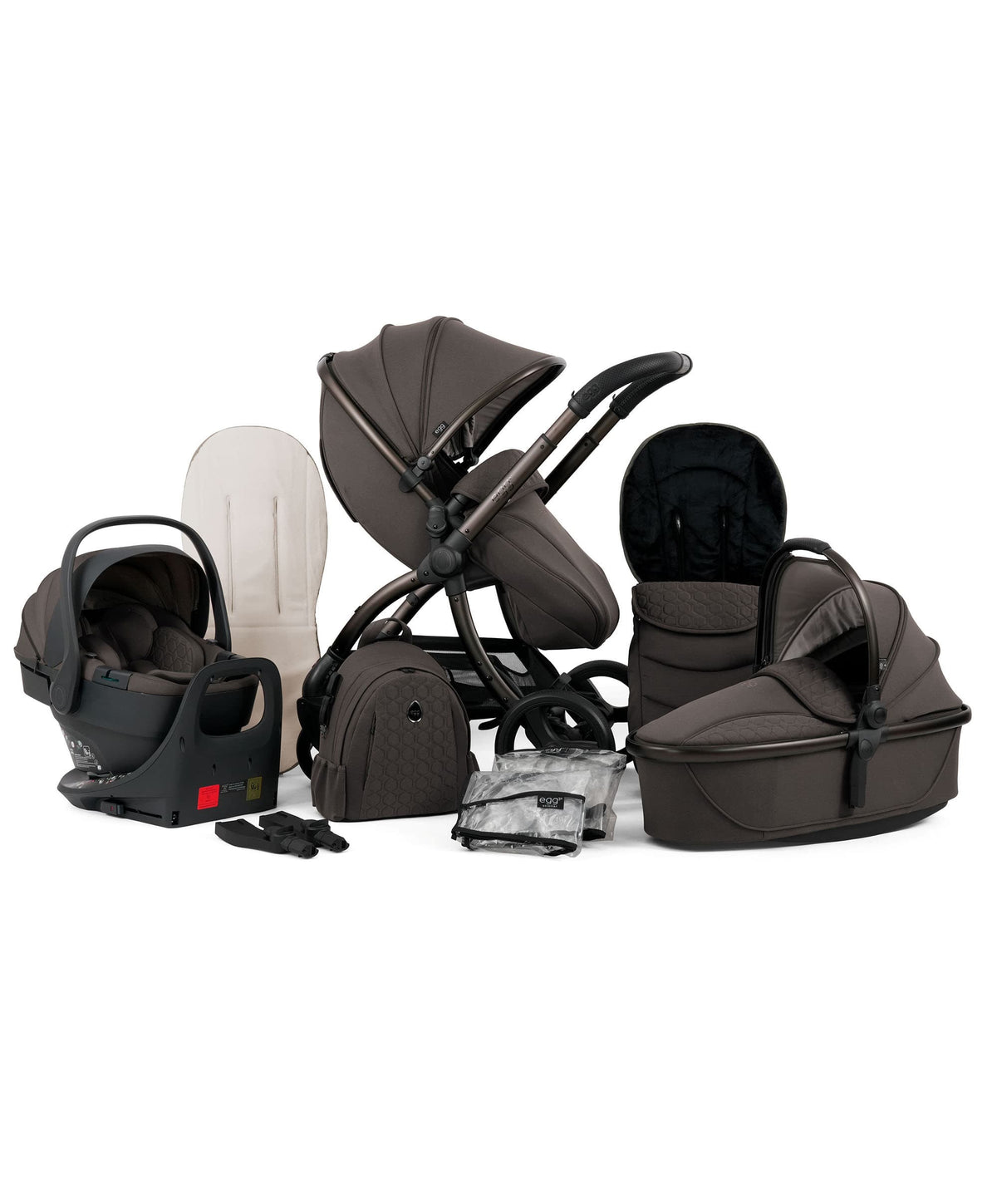 egg3 Pushchair Bundle with Shell 360 Car Seat - Chocolate Velvet