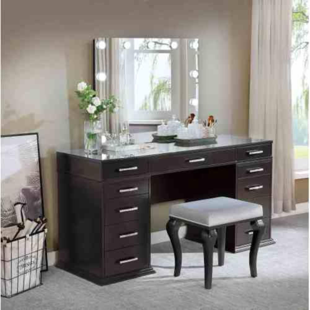 Dressing Table with Glass Top and Storage Drawers