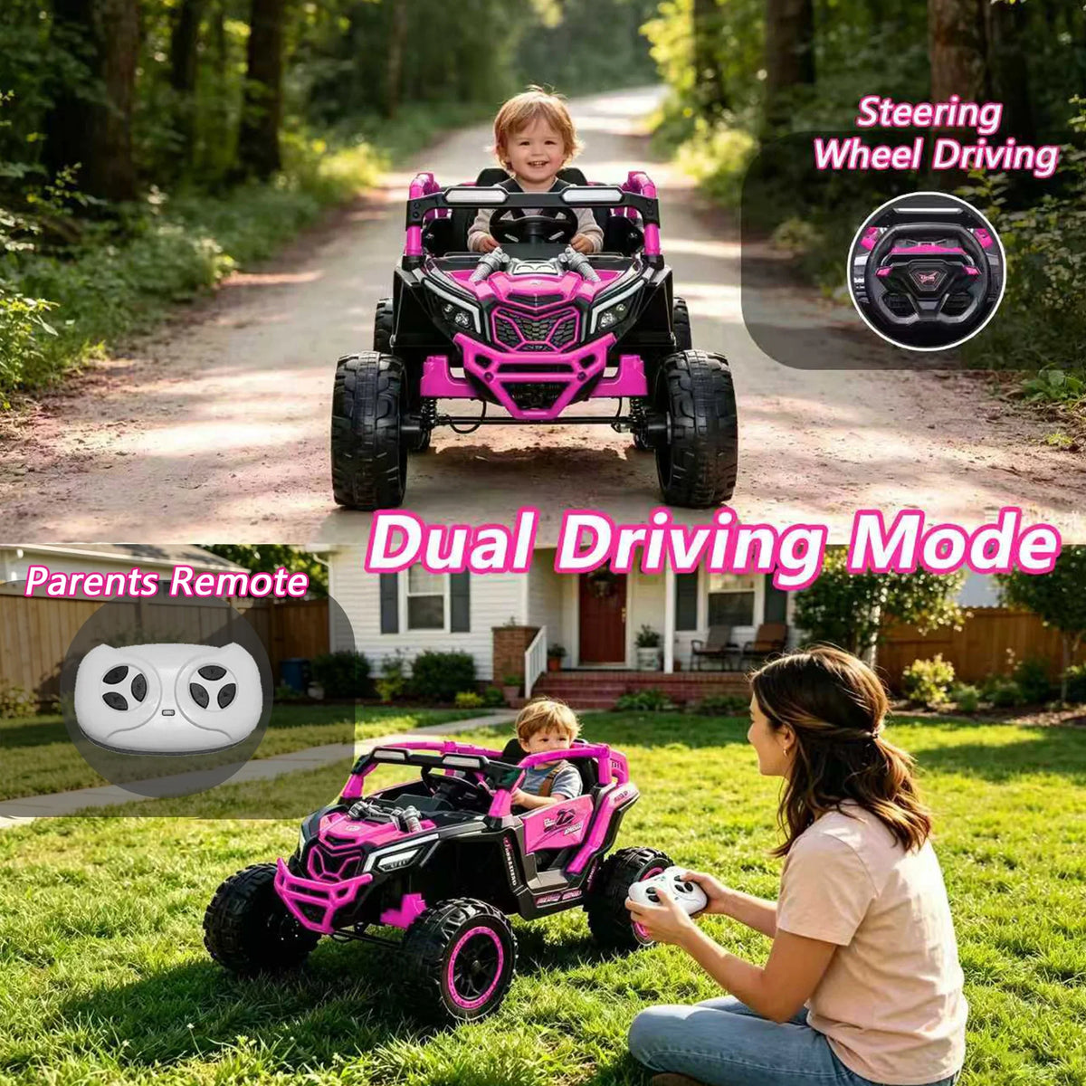 Battery-Powered UTV Ride-On Car with Remote Steering and Adjustable Speed Modes