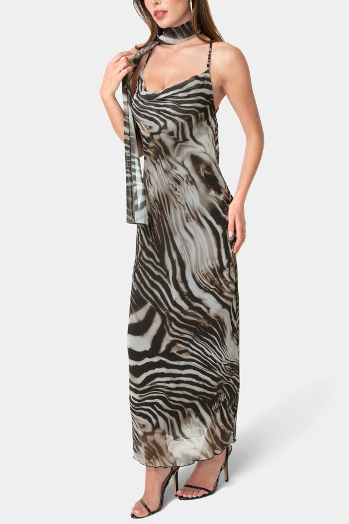 Printed Chiffon Cowl Maxi Dress