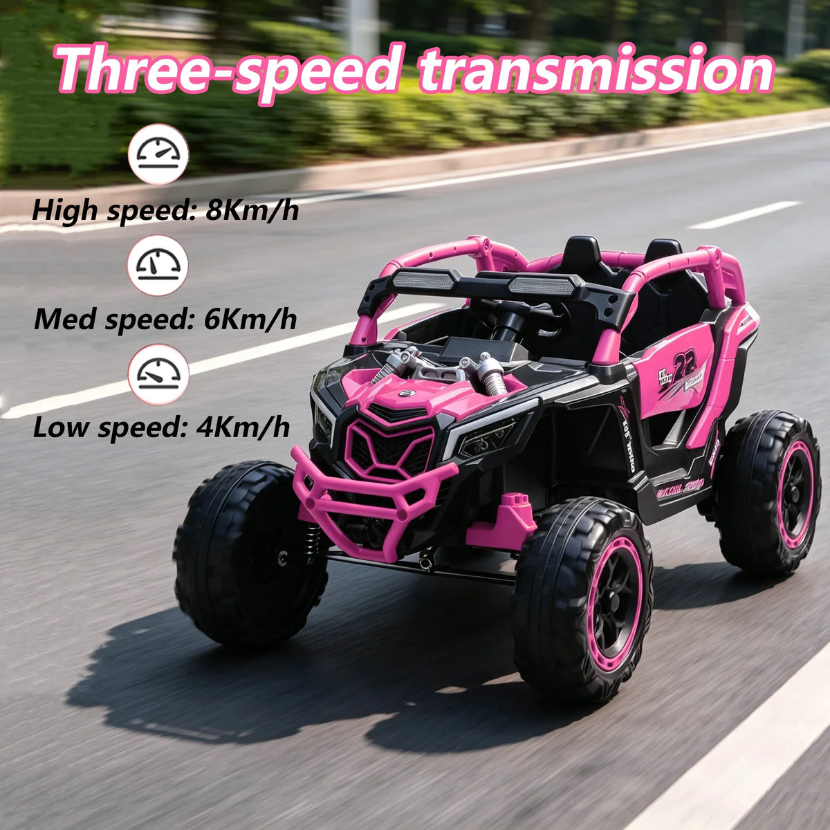 Battery-Powered UTV Ride-On Car with Remote Steering and Adjustable Speed Modes