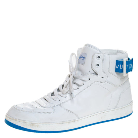 Louis Vuitton White/Blue Leather Rivoli High Top Sneakers Size 42