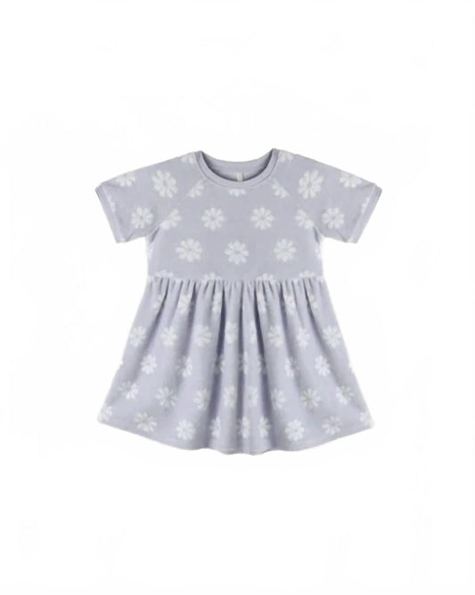 Girl's Raglan Ribbed Dress In Periwinkle Daisy