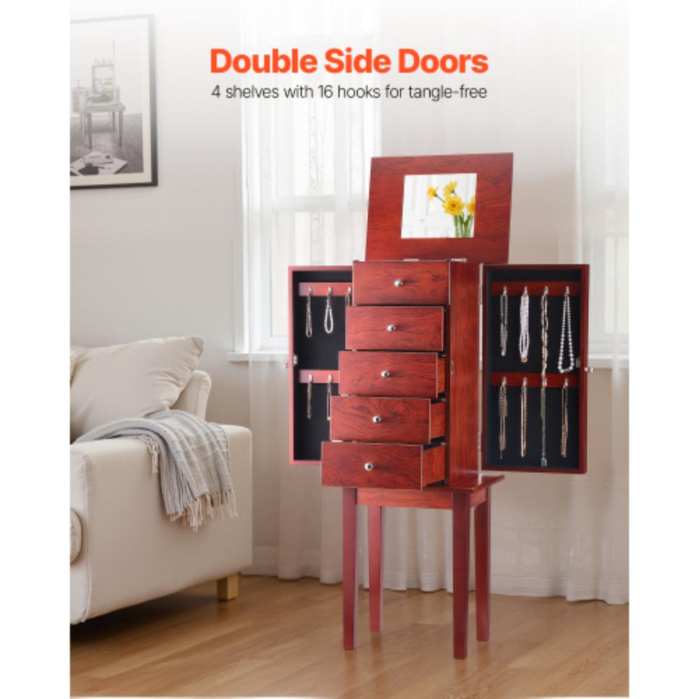 Freestanding Jewelry Armoire with Mirror and Four Drawers