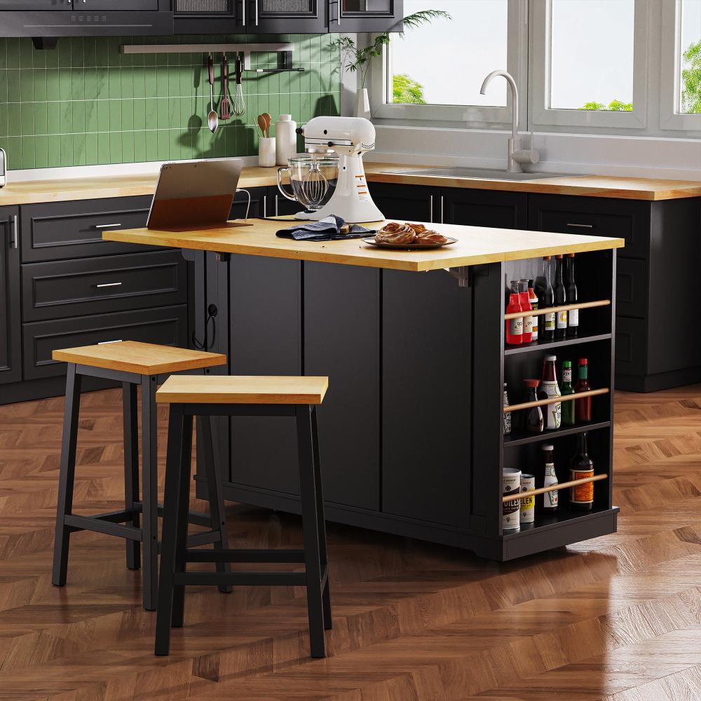 Rolling Kitchen Workstation with Internal Cabinet Storage