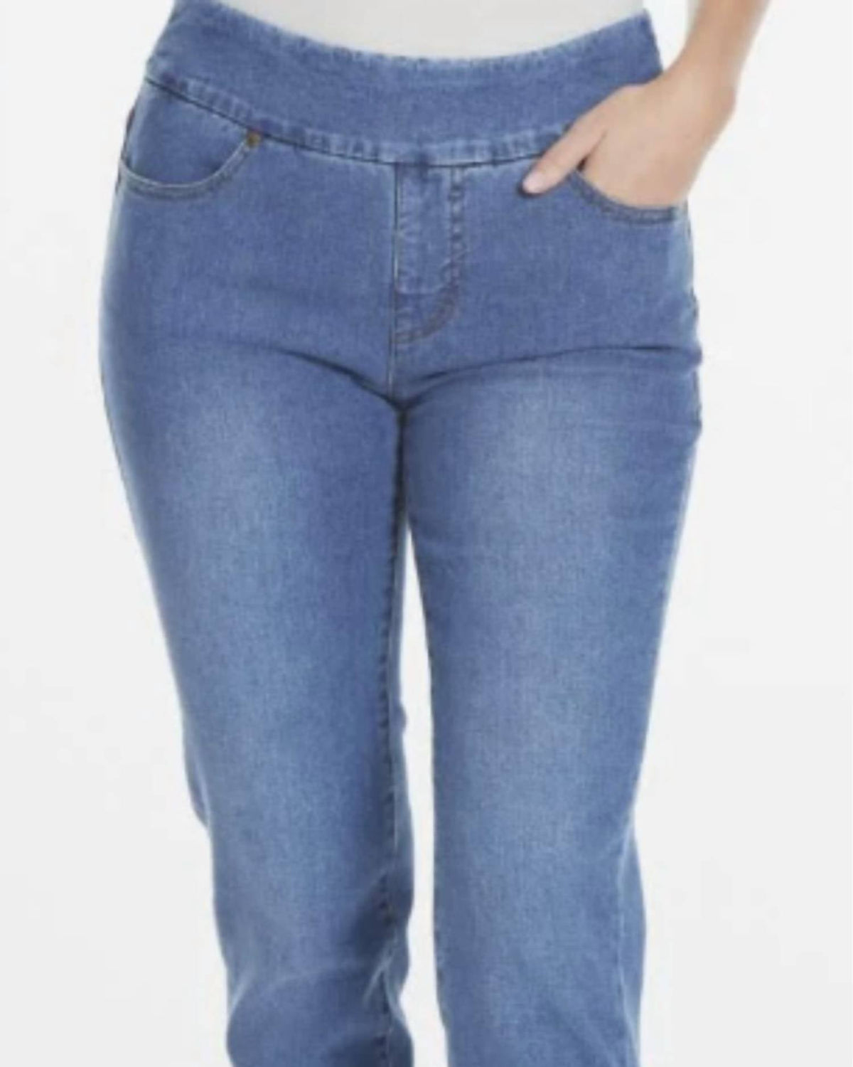 Pull On Ankle Length Denim Pants In Medium Indigo
