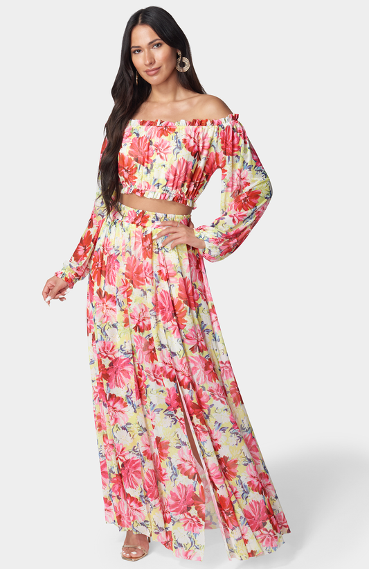 Bebe Women's High-slit Two-piece Mesh Maxi Dress
