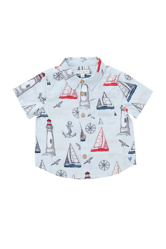Boy's Jack Button Down Shirt In Nautical Adventure