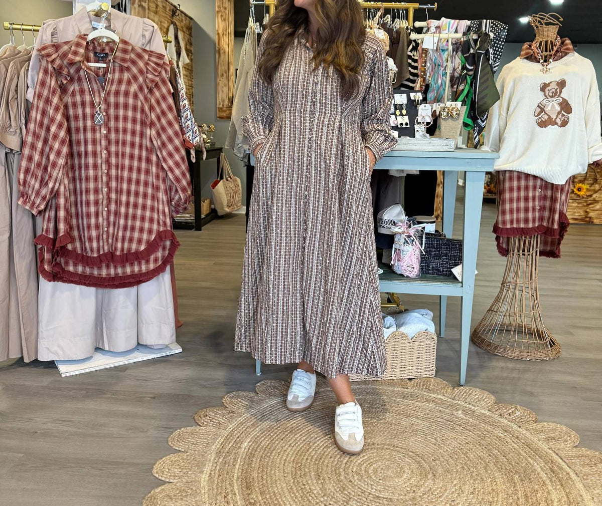 The Autumn Dress In Brown/ Grey