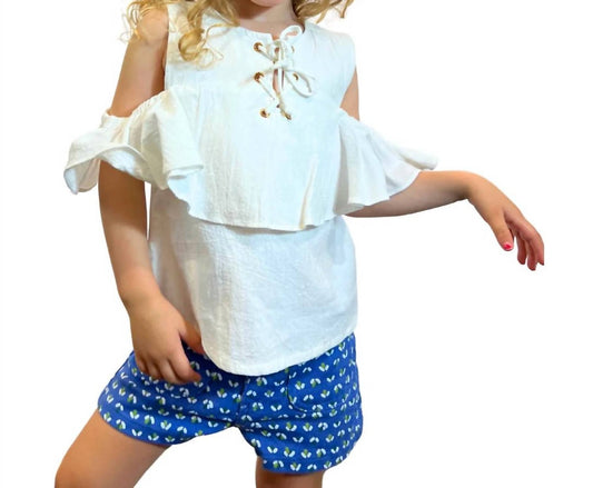 Cold Shoulder Linen Top In White