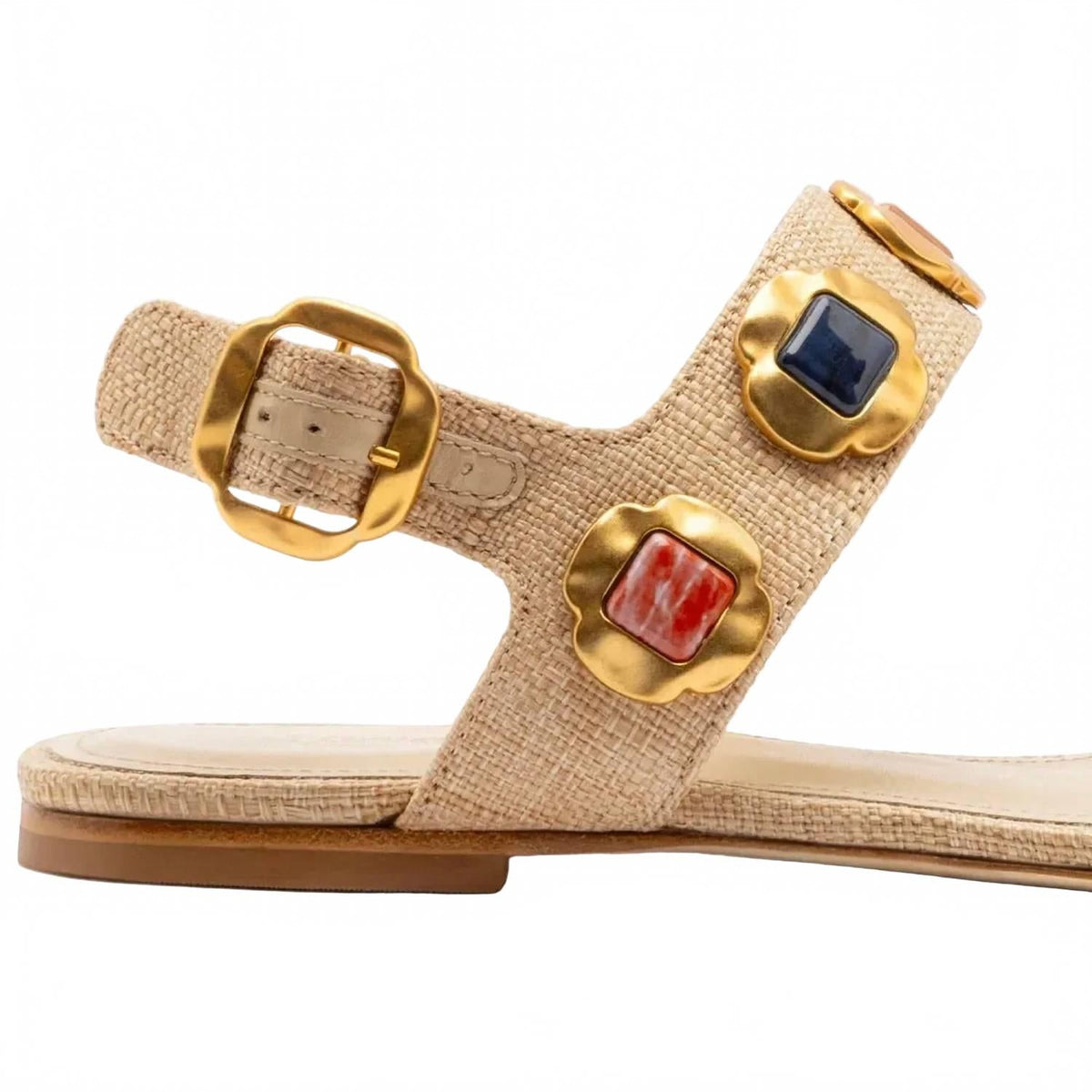 Women's Milan Gioiello Flat Sandals In Beige Raffia