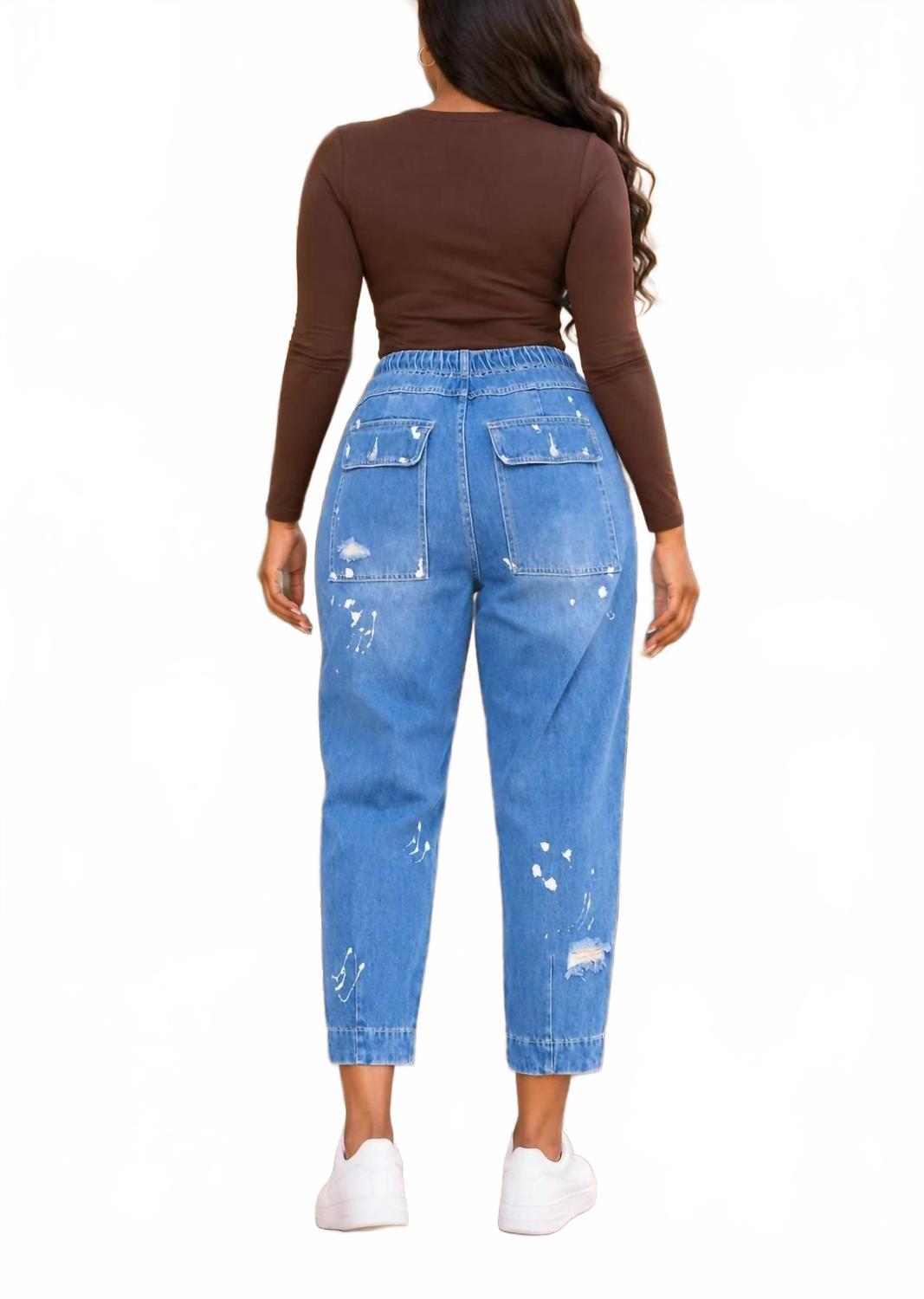 Women's Paperbag Waist Jeans In Medium Wash