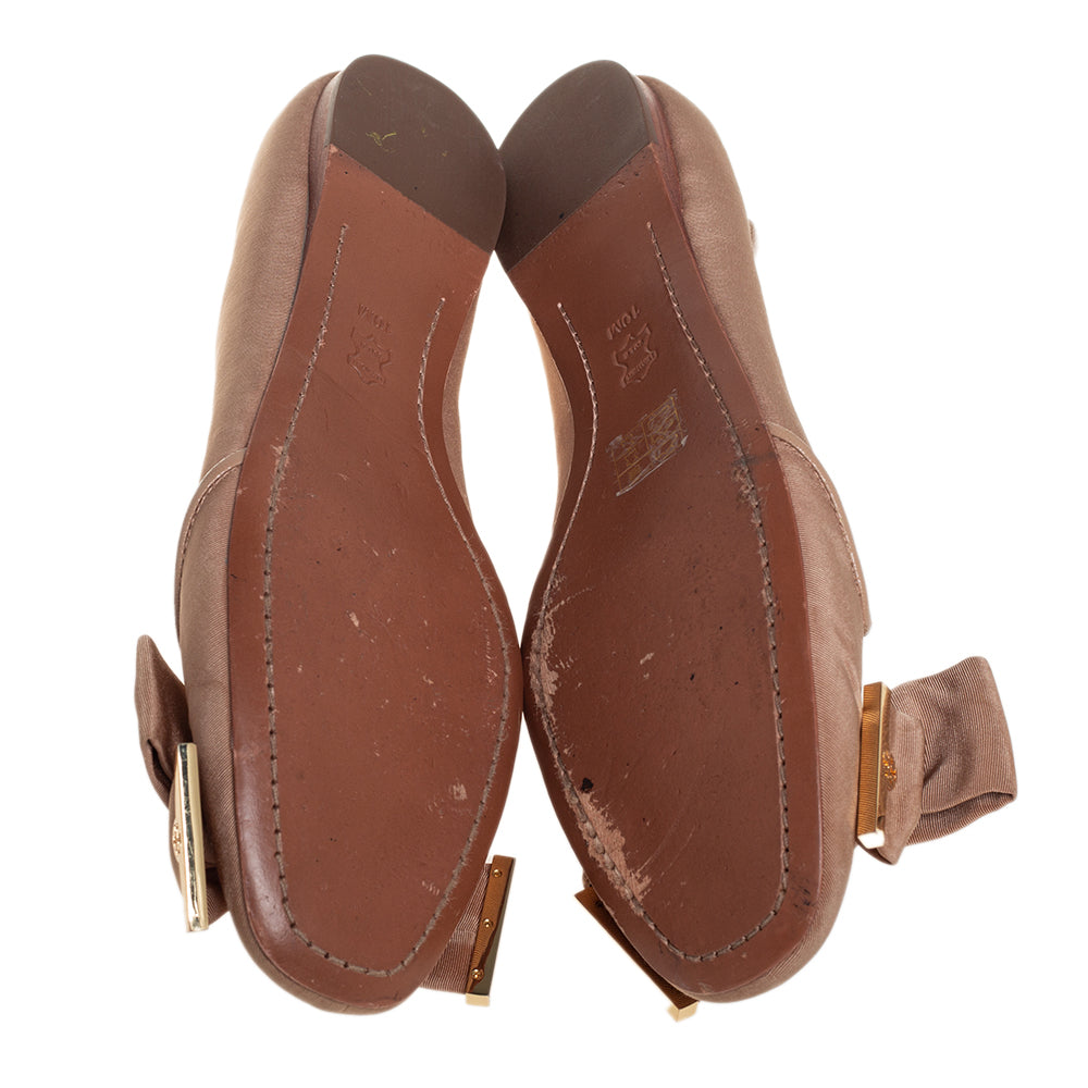 Tory Burch Metallic Beige Fabric Bow Ballet Flats Size 40