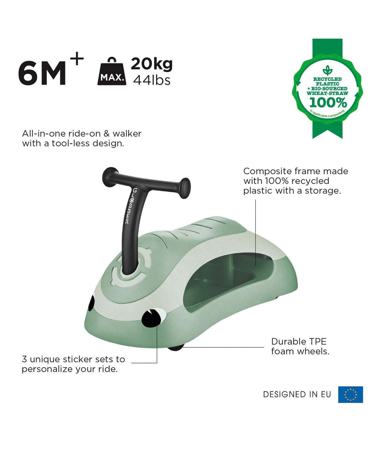 Globber Baby Walker 2in1 Ecologic - Pistachio