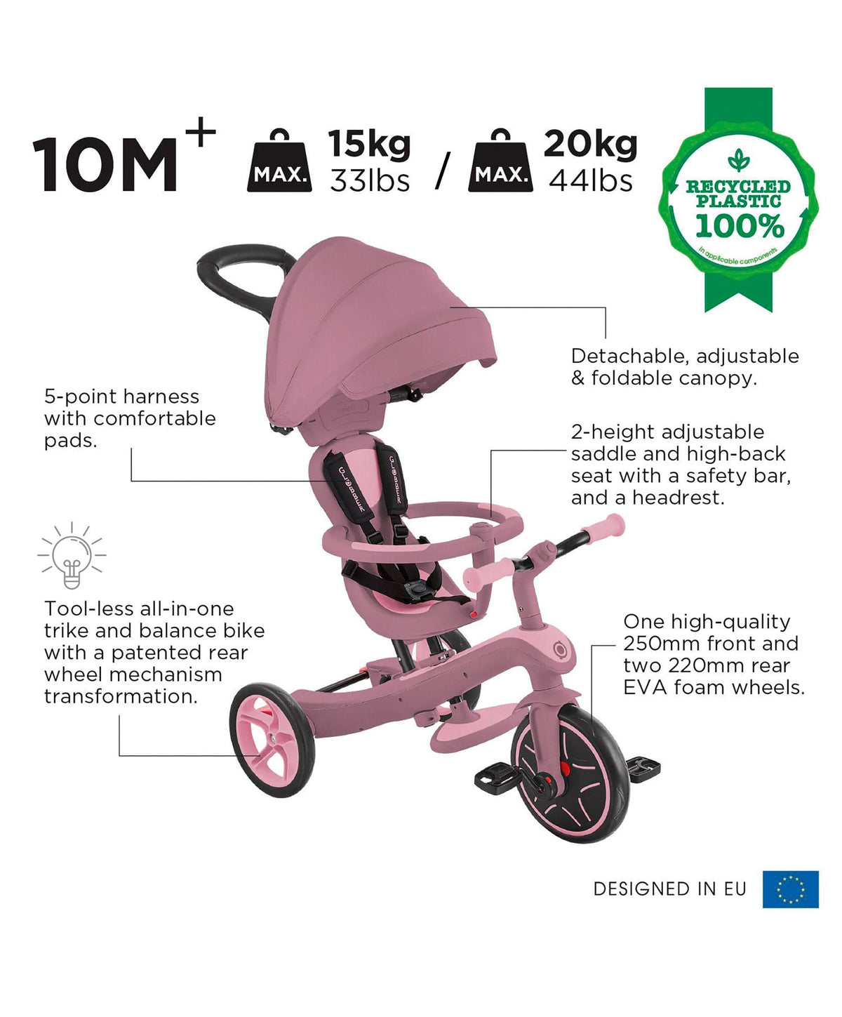 Globber Explorer Trike Eco 4 in 1 – Berry