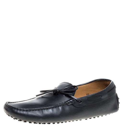 Tod's Black Leather Gommino Driving Bow Loafers Size 42.5