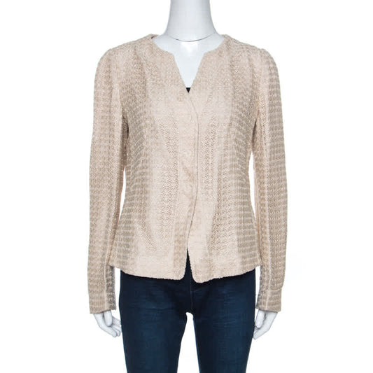 Armani Collezioni Beige Lace Overlay Detail Jacket L