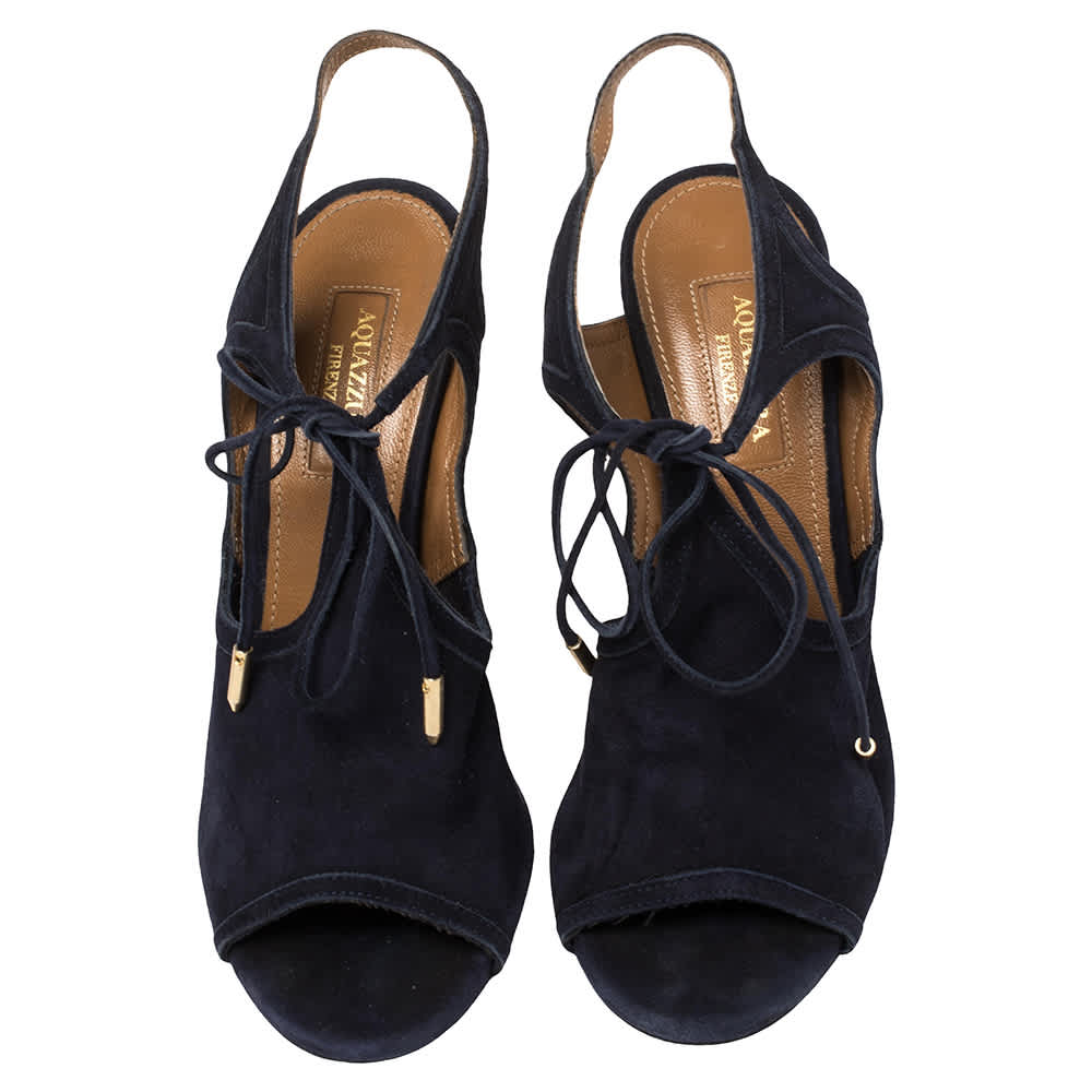 Aquazzura Blue Suede Tie-up Sandals Size 36