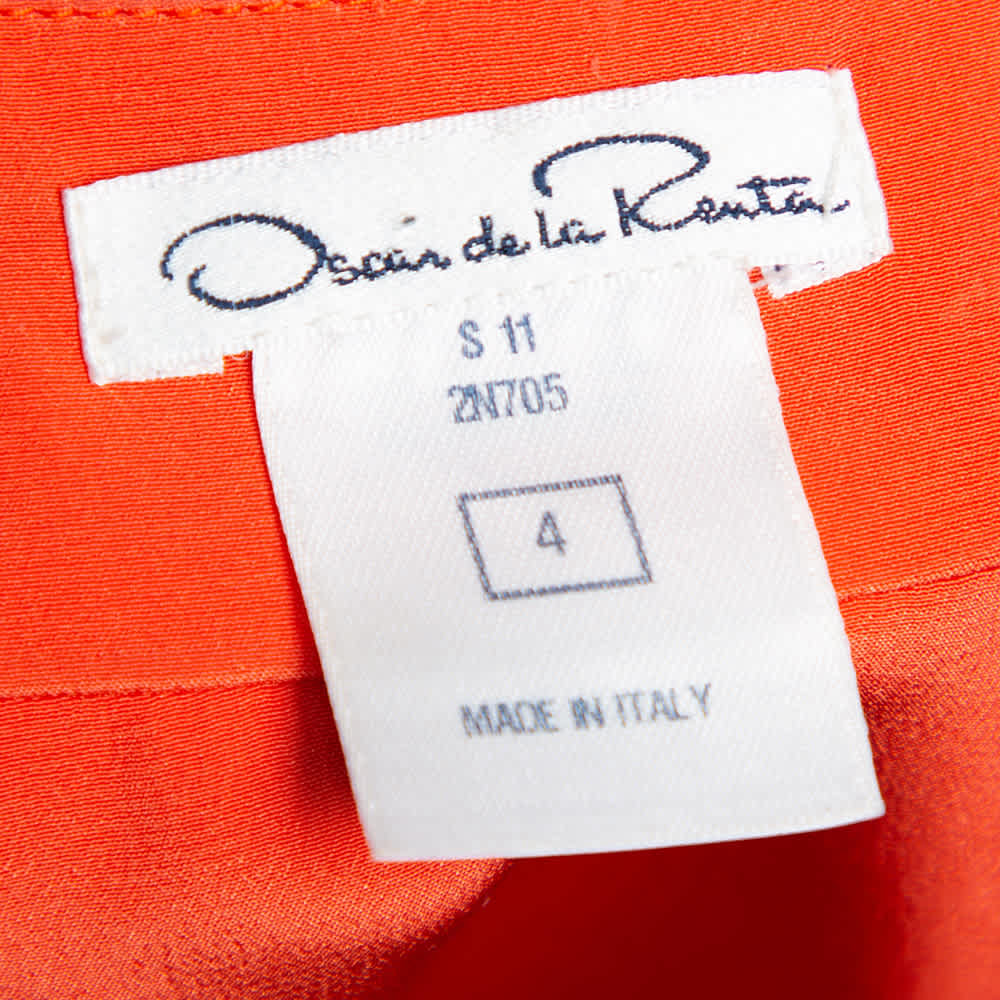 Oscar de la Renta Orange Ruffled Silk Sleeveless Top S