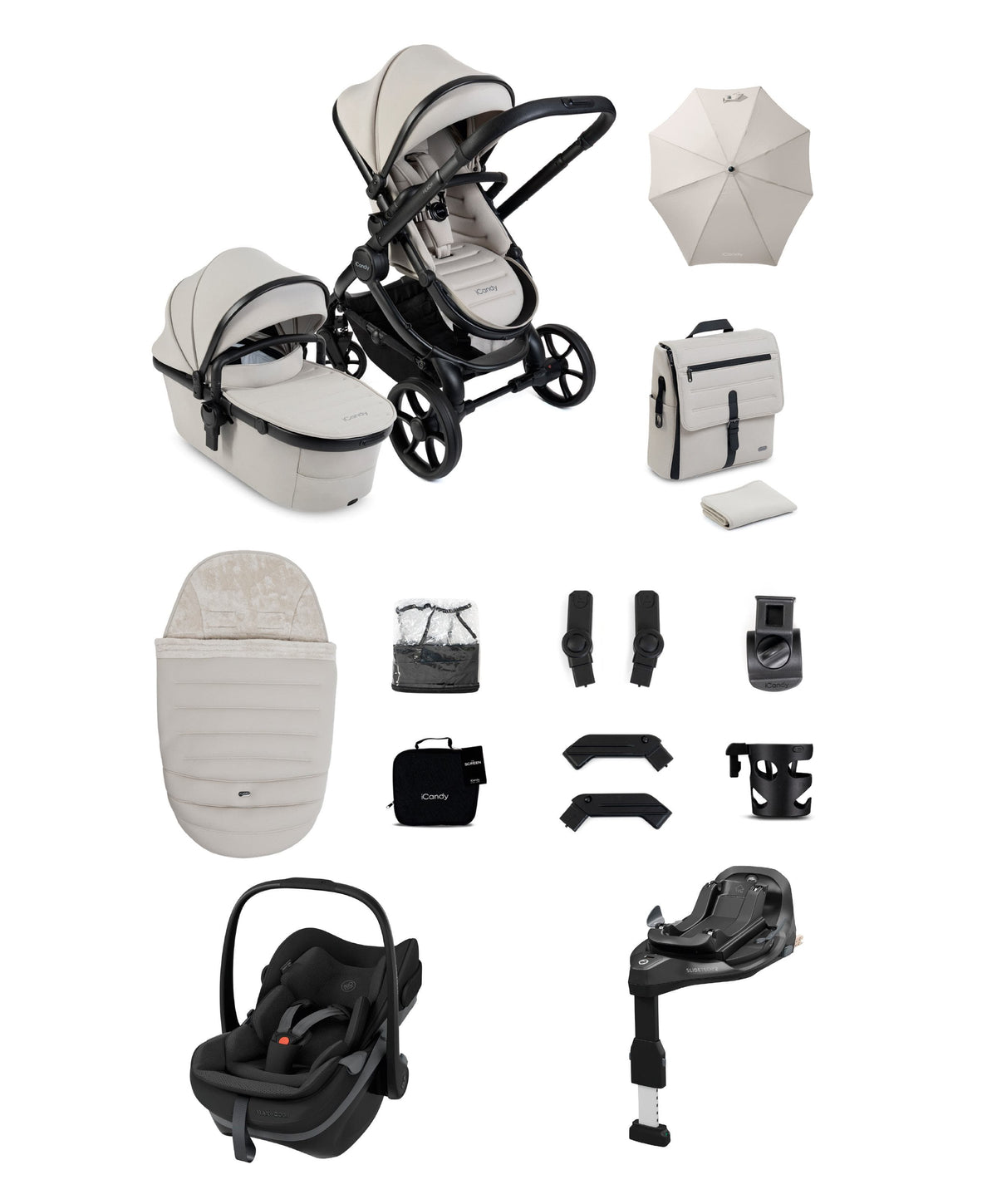 iCandy Peach 8 Complete Pushchair Bundle with Maxi-Cosi Pebble Slide Pro Car Seat & Base  - Taupe