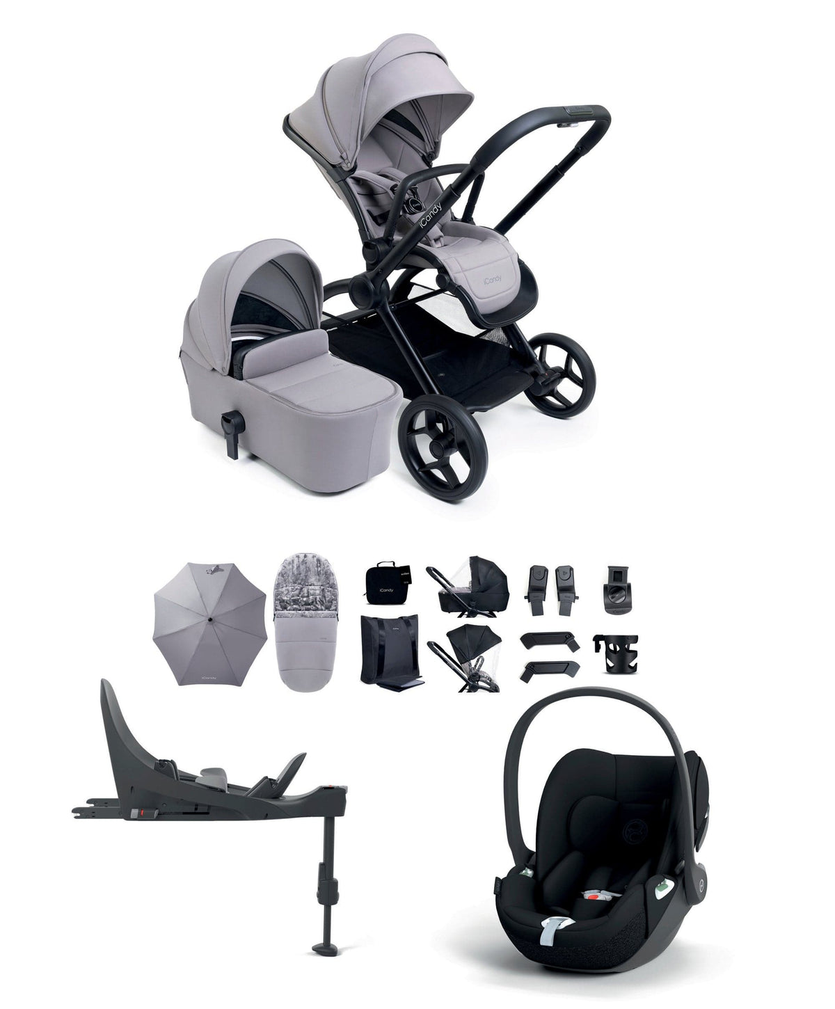iCandy Core 2 Pushchair Bundle With Cybex Cloud T Plus Car Seat & Base - Storm Grey