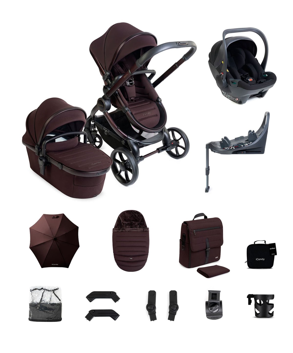 iCandy Peach 8 Complete Pushchair Bundle with Cocoon 360 Car Seat - Coffee Bean