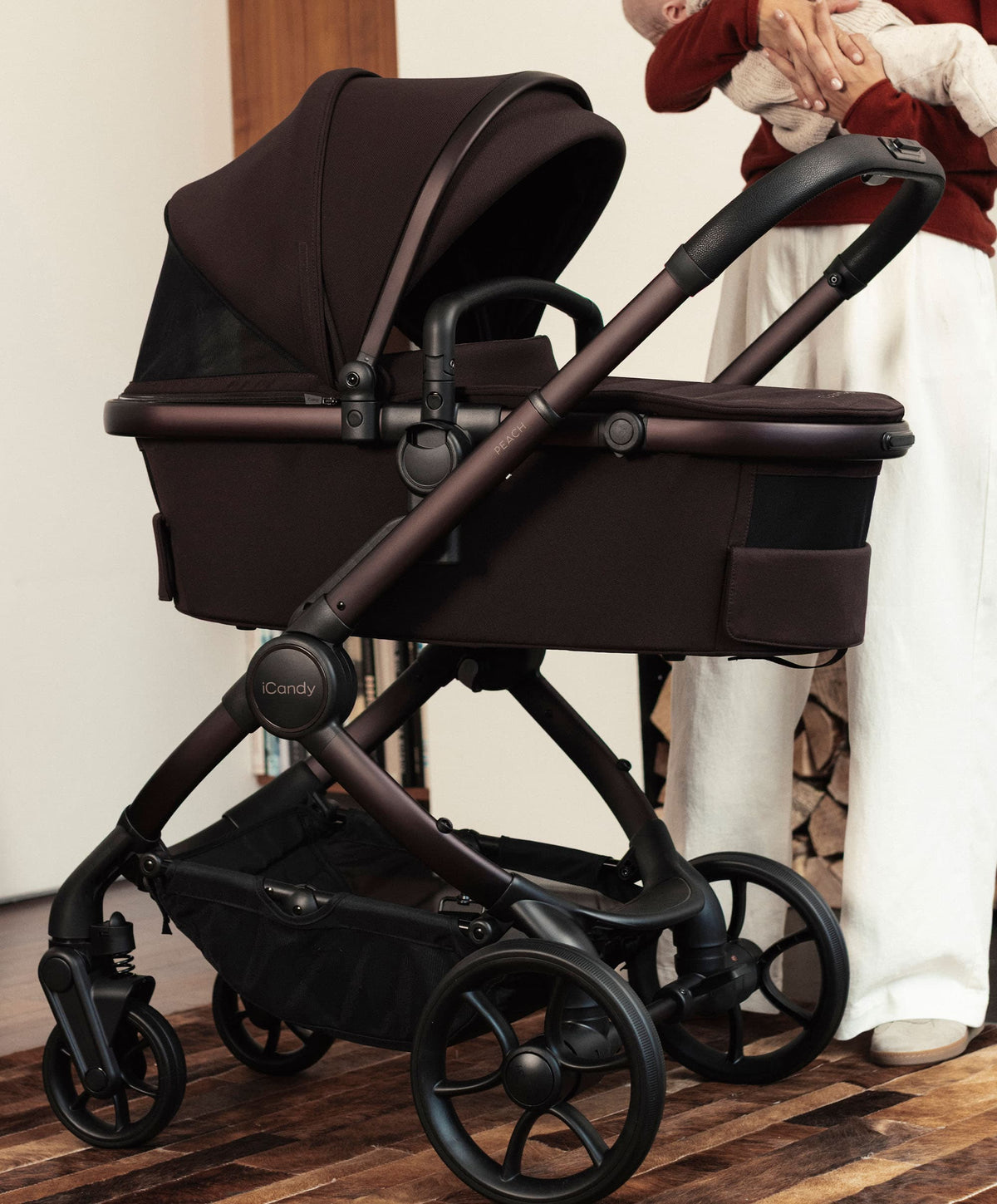 iCandy Peach 8 Complete Pushchair Bundle with Cybex Cloud T i-Size Rotating Baby Car Seat - Coffee Bean