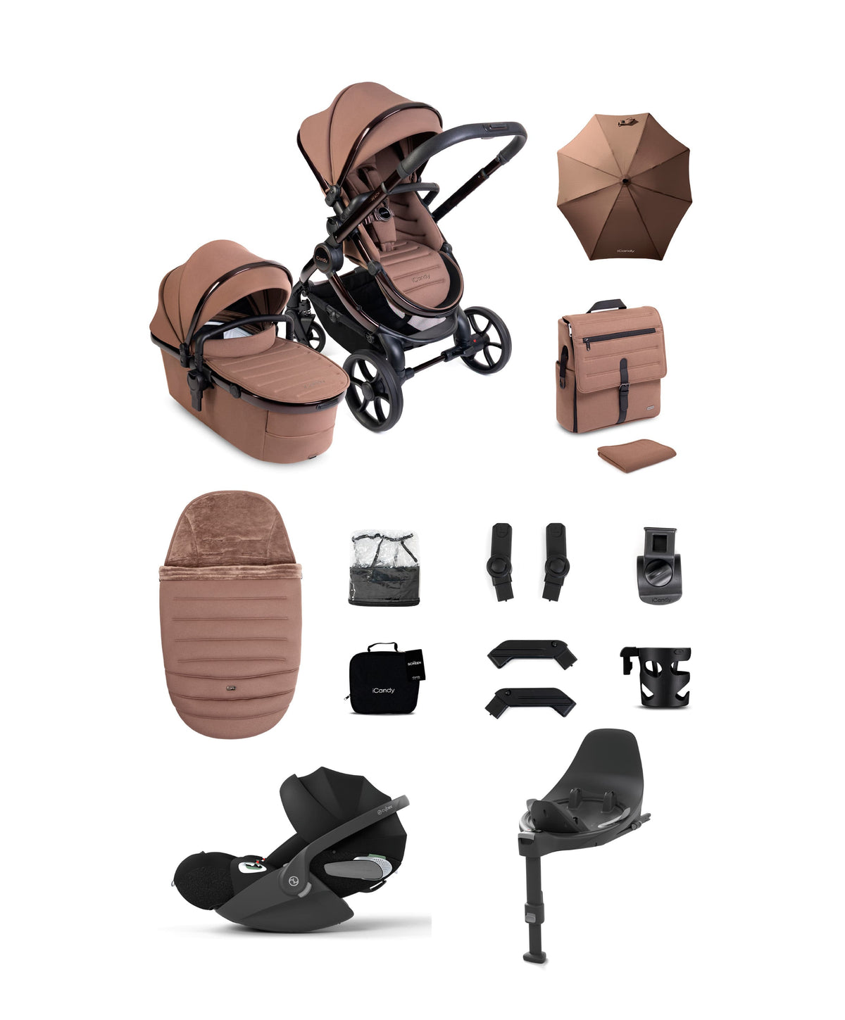iCandy Peach 8 Complete Pushchair Bundle with Cybex Cloud T i-Size Rotating Baby Car Seat - Coco
