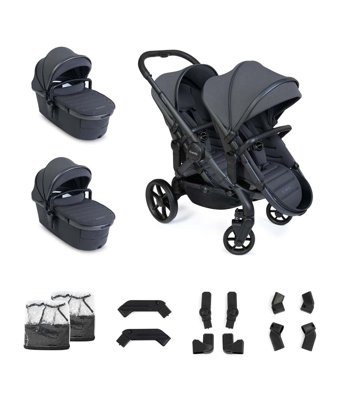 iCandy Peach 8 Twin Complete Pushchair Bundle - Grey