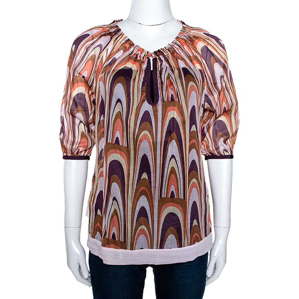 M Missoni Multicolor Printed Cotton Ruched Neckline Blouse M