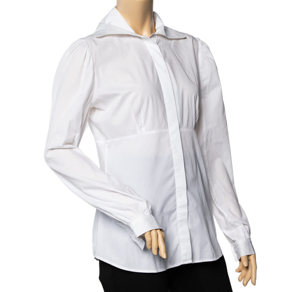 Just Cavalli White Cotton Paneled Button Front Shirt L
