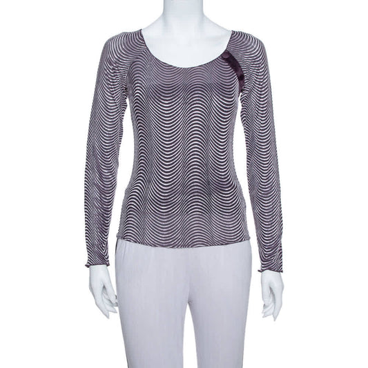 Armani Collezioni Purple Wave Pattern Knit button Detail Top S